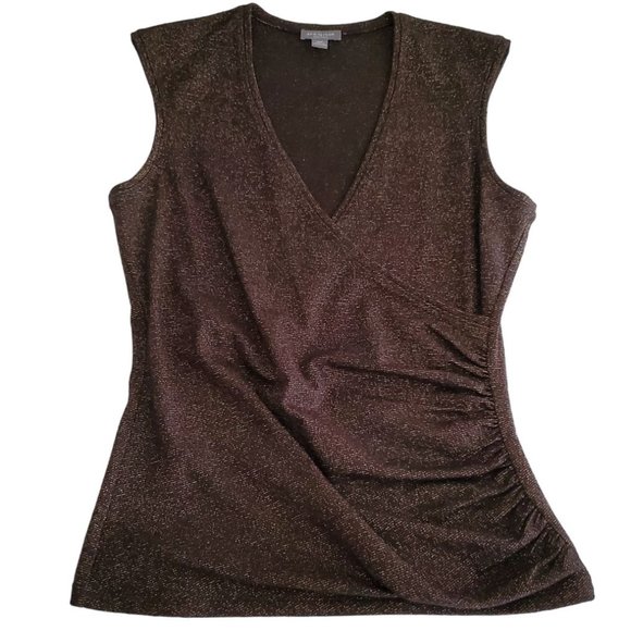 Ann Taylor Sleeveless Surplice V-neck Top | Like New | XSP | Brown Gold Metallic - Picture 4 of 13
